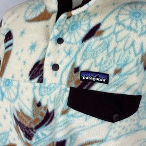 Patagonia Synchilla Moon Owl Toasted White Pullover snap Tee fleece Size M